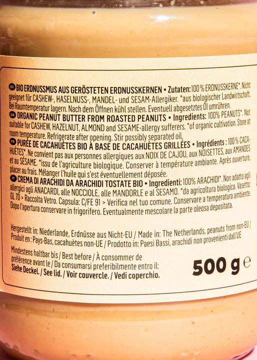 Nährwerte und Zutaten KoRo Bio Erdnussmus (500 g)