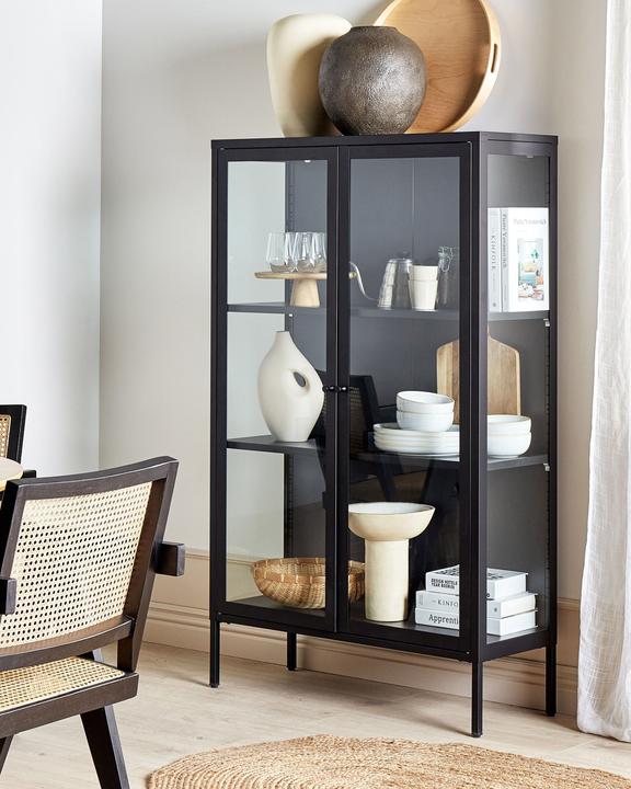 Actual product image Beliani Glass display cabinet metal black 150 cm NASH (90 x 150 cm)