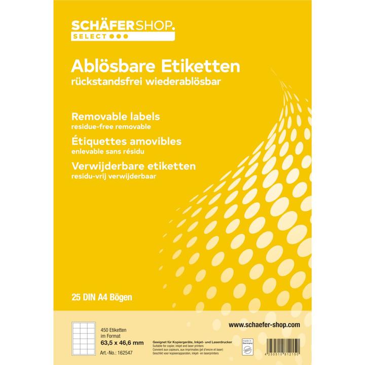 Produktbild Schäfer Shop Universal-Etiketten, wiederablösbar, 63,5 x 46,6 mm, 450 Stück