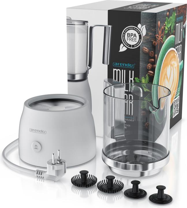 Image du produit Arendo Mousseur à lait 600 W, 6 fonctions, accessoire amovible en verre résistant à la chaleur (25 cl)