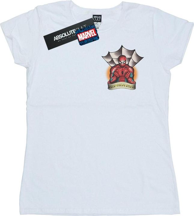 Actual product image Womens/Ladies Spider-Man Tattoo Breast Print Cotton T-Shirt (S)