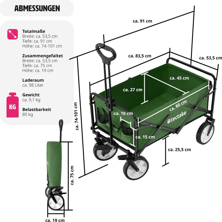Produktbild tectake Faltbarer Bollerwagen Leon mit Bremsen