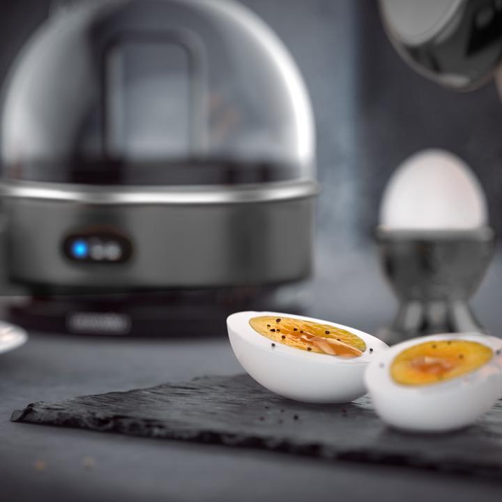 Actual product image Arendo Breakfast set, 4 slice long slot toaster with bread roll top & egg boiler for 7 eggs, grey