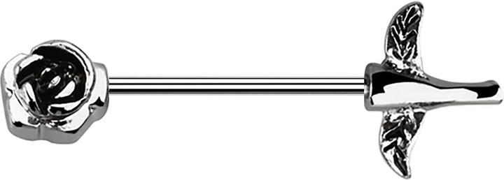 Produktbild Star Piercing Barbell silber mit Rose (ohne Messing, Chirurgenstahl 316L)