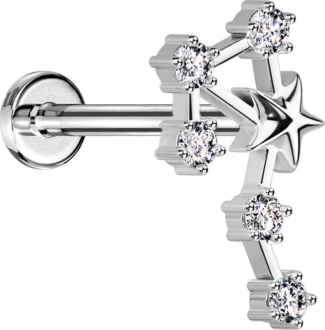 Actual product image Star Piercing Micro Labret Inner Thread Silver Zodiac Libra with Crystals (Surgical steel 316L, Brass)