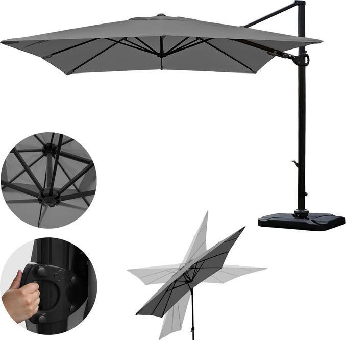 Produktbild Swisshandel24 Gastronomie-Ampelschirm, 3x3m (Ø4,24m) schwenkbar drehbar, Polyester/Alu 31kg, anthrazit mit Ständer (3 m)