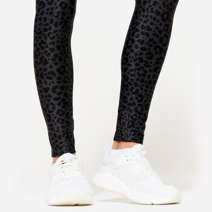 Produktbild Domyos Leggings Damen hoher Taillenbund - Leopardenprint dunkelgrau (W26/L30)