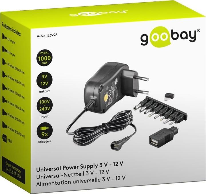 Image du produit Goobay Adaptateur secteur universel 3V-12V 1.0 A
