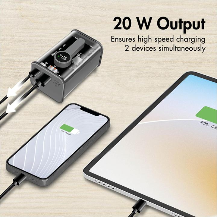 Actual product image LogiLink Powerbank 10000 mAh, 1x USB-A, 1x USB-C, with display, PD & QC, transp. (10000 mAh, 20 W, 37 Wh)
