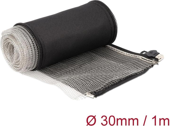 Immagine prodotto Delock Manicotto schermante intrecciato EMC con zip resistente al calore 1 m x 30 mm nero (Tubo cavi, 100 cm)