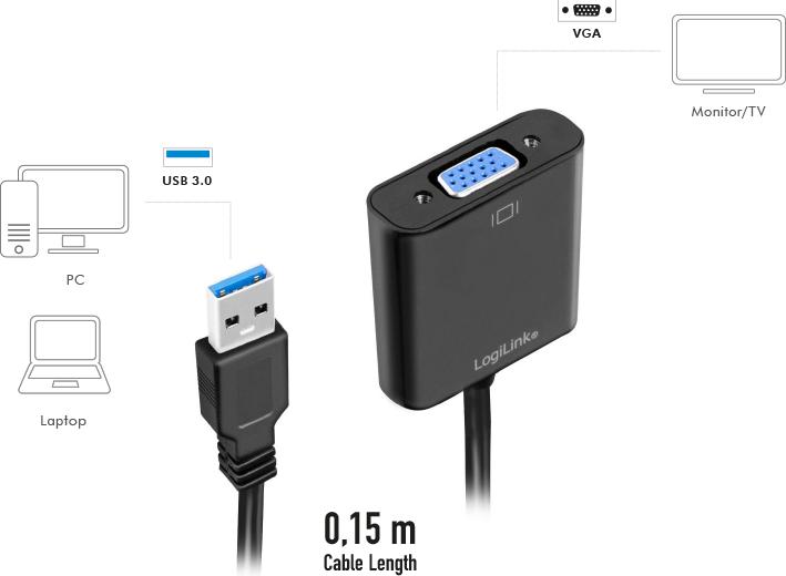 Image du produit LogiLink USB 3.0 zu VGA (VGA, 5.10 cm)