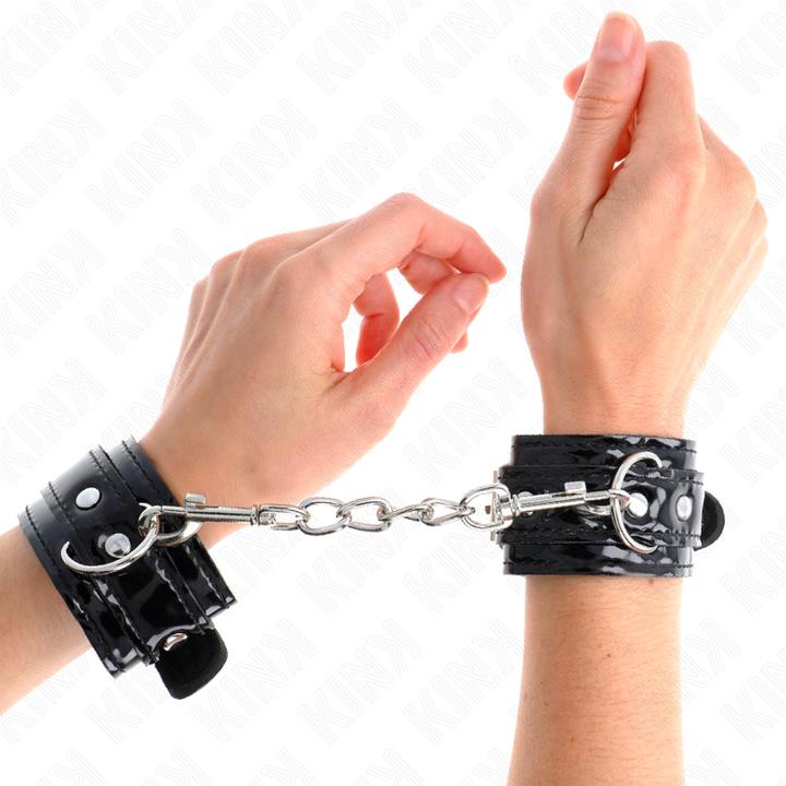 Actual product image Kink SHINY NEOPRENE HAND CUFFS ADJUSTABLE 17-24 CM X 4.5 CM