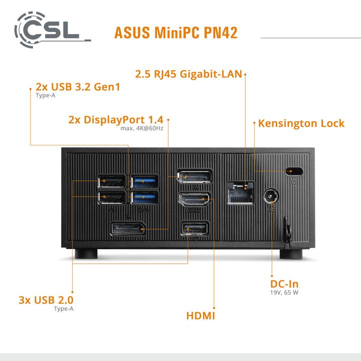 Image du produit CSL Mini PC ASUS PN42 N200 / 1000 Go M.2 SSD / 16 Go RAM / Win 11 Pro (Intel N200, 16 Go, 1000 Go, Intel UHD Graphics)