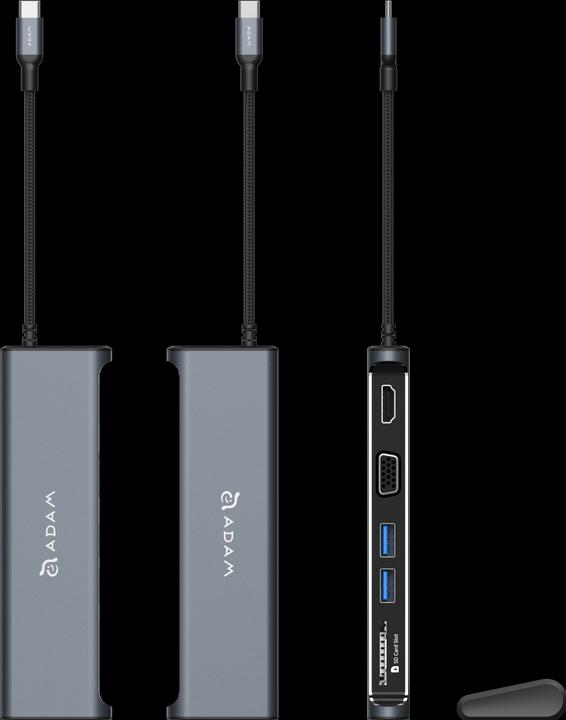 Produktbild Adam Elements CASA HUB A03 - USB-C Multi-Port Adapter inkl. 4K HDMI und FullHD VGA, Grey (USB-C, 5 Ports)