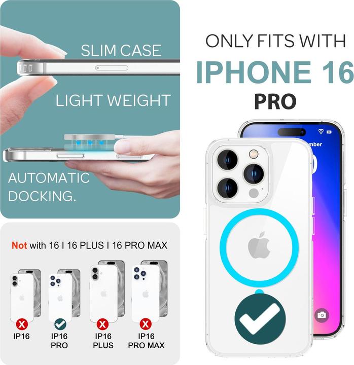 Produktbild Nalia Klare Hart Hülle, MagSafe Ring Leuchtet im Dunkeln (Apple iPhone 16 Pro)