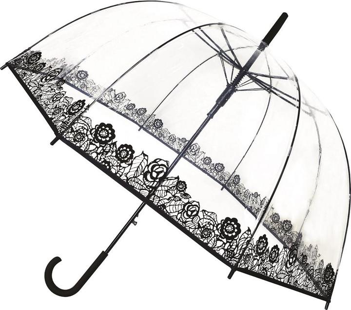 Image du produit Smati parapluie automatique transparent en forme de cloche avec bordure en rose noire - Parapluie femme