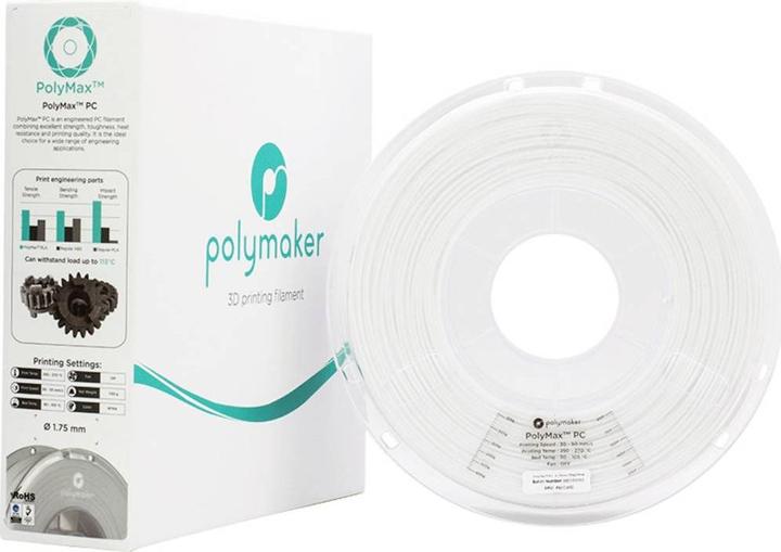 Produktbild Polymaker PC02002 Polymax Tough Filament PC (Polycarbonat) hohe Steifigkeit, hit (Carbon, 1.75 mm, 750 g, Weiss)