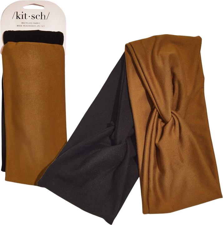 Kitsch Breite Stirnbänder aus recyceltem Stoff 2er Set - Schwarz Kamelbraun