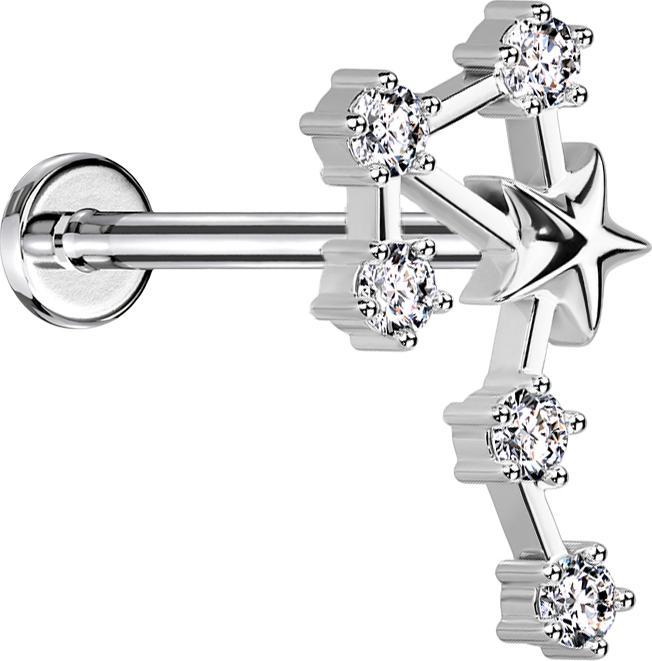 Image du produit Star Piercing Micro Labret femelle argenté signe astrologique Balance avec cristaux (Acier chirurgical 316L, Laiton)
