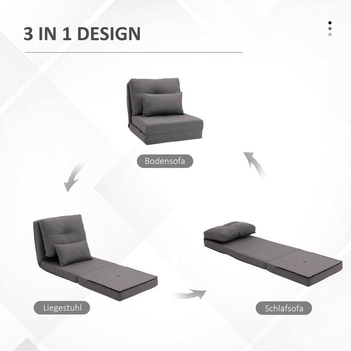 Immagine prodotto Swisshandel24 Poltrona da terra 2in1 pieghevole, schienale regolabile, cuscini decorativi, lino