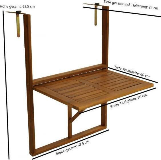 Produktbild Degamo Balkonhängetisch verstellbare Halterung (40 cm)