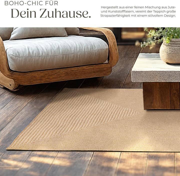Actual product image tectake Rug - made with Jute blend, Boho Style, durable and easy-care (170 x 120 x 0.5 cm)