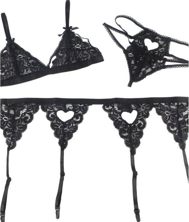 Actual product image Subblime Three-Piece Set Bra+ Garter Belt + Thong S/M (M)