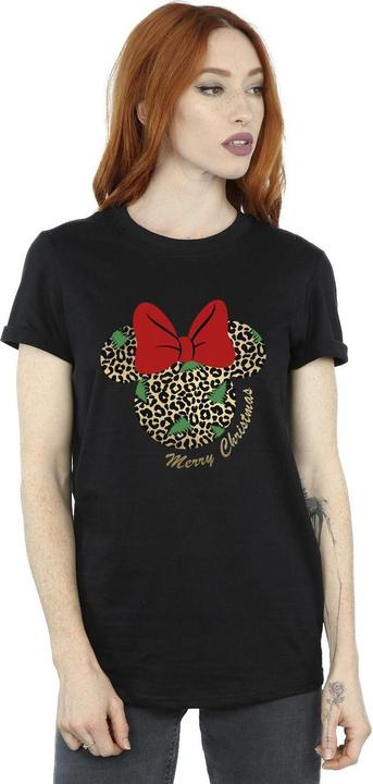 Actual product image Disney Womens/Ladies Minnie Mouse Leopard Christmas Cotton Boyfriend T-Shirt (L)