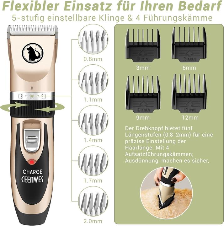 Produktbild Ceenwes CW19-14 kabellose Profi Tierhaarschneidemaschine mit 10tlg. Zubehör (Hund)
