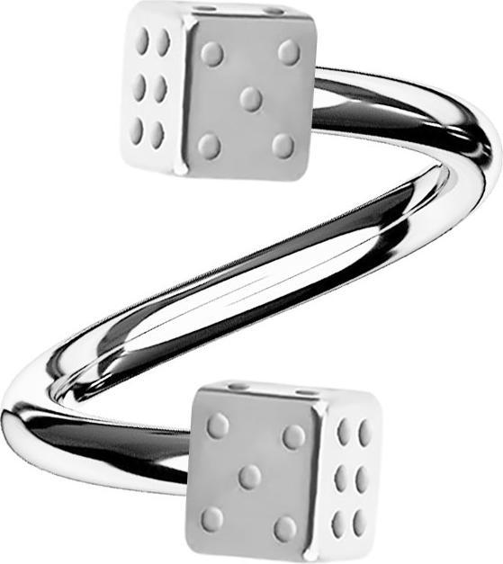 Star Piercing Micro Spirale silber mit zwei Würfel (Chirurgenstahl 316L)
