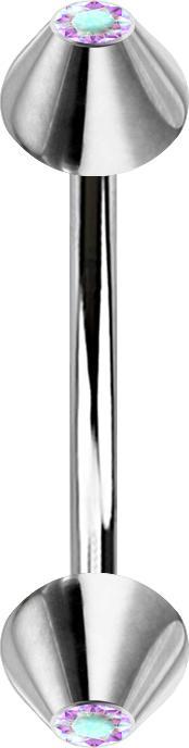 Produktbild Star Piercing Micro Banane silber mit zwei Cones Kristall multicolor (ohne Messing, Chirurgenstahl 316L)