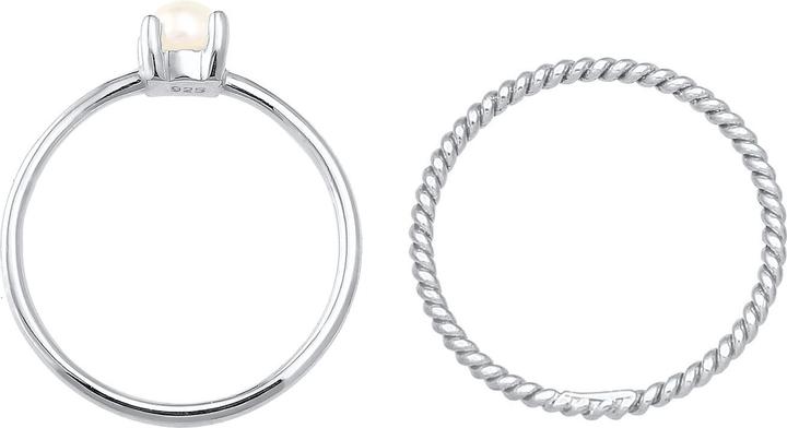 Image du produit Elli PREMIUM Bague Set Perle Twisted 925 Argent (58, Argent 925)