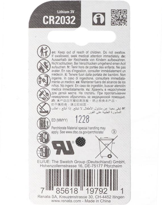 Produktbild Renata CR2032 Lithium Batterie, Lithiumzelle CR2032, 3V (1 Stk., 225 mAh)