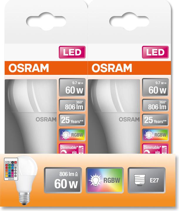 Produktbild Osram Led Retrofit Rgbw Lamps With Remote Control (E27, 60 W, 806 lm, 1 x, G)
