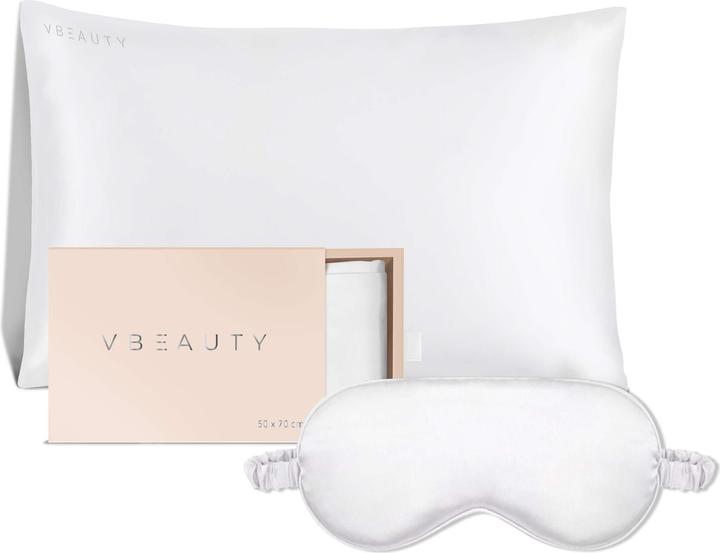 Image du produit VBEAUTY Housse d'oreiller en soie Ensemble de masques de sommeil Crème (Taie d'oreiller, 50 x 70 cm)
