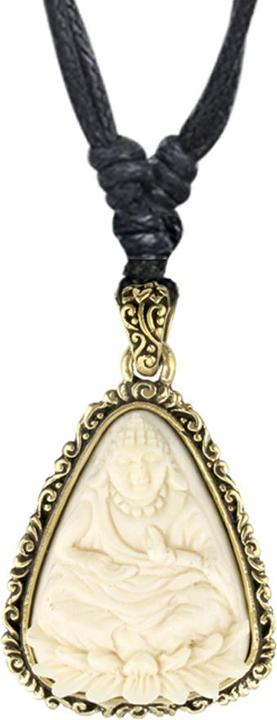 Image du produit Chaotic Trading Collier noir pendentif doré Goutte fleurie avec Bouddha (Laiton, Organique)