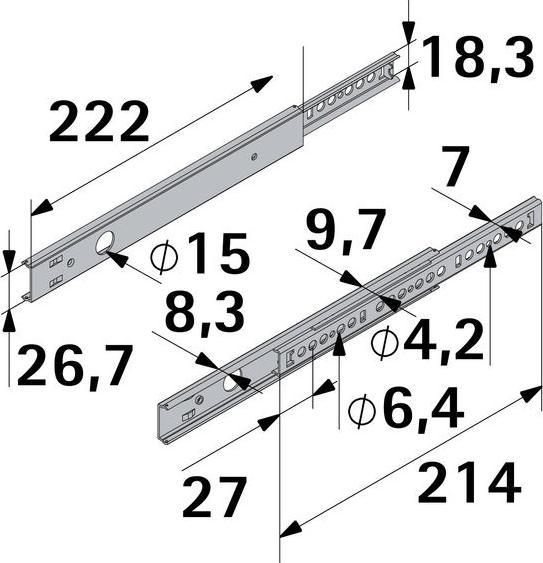 Produktbild Hettich Schubladenschiene Teilauszug 225-350 mm verzinkt 9136636 2 Stück