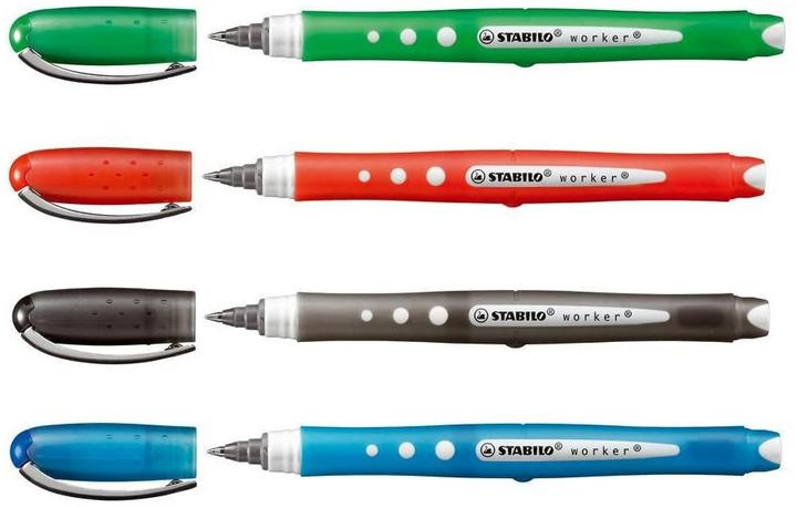 Produktbild STABILO worker+ colorful Tintenroller (Rot, Schwarz, Grün, Blau, 4 x)