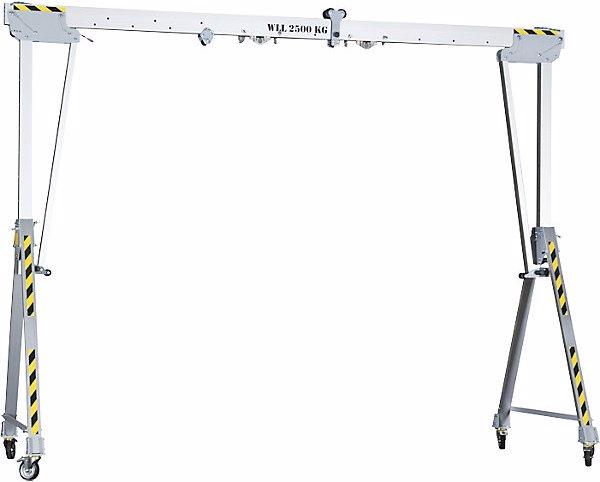 Planeta RAPK aluminium gantry crane, overall height 2477 - 3877 mm, width 6000 mm.