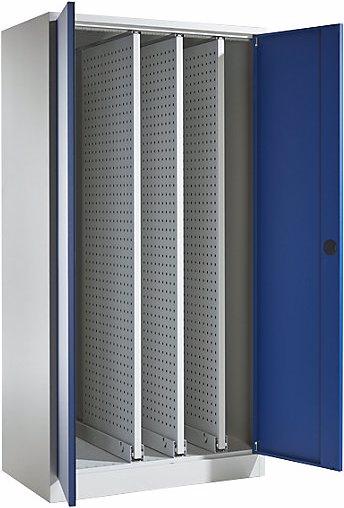 Produktbild eurokraft pro Vertikalauszugschrank, ohne Trennwand, 3 Auszüge, lichtgrau / enzianblau (100 cm, 195 cm)