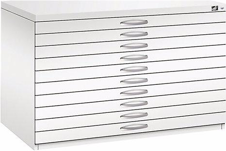 Produktbild C+P Zeichnungsschrank, DIN A1, 10 Schubladen, Höhe 760 mm, verkehrsweiss