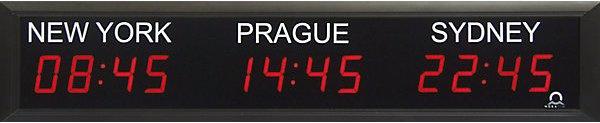 Bürk Orologio mondiale a LED, 3 fusi orari, disposizione in orizzontale.