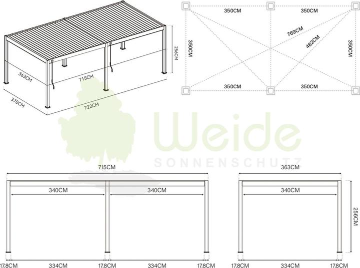 Actual product image Weide Electric pergola 3.6x7.2m anthracite with LED (720 cm, 360 cm)