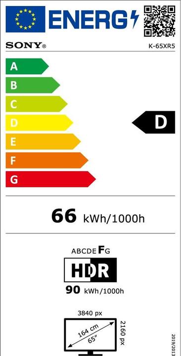 Label énergétique Sony K-65XR5 (65", Bravia 5, Affichage MIP, 4K, 2025)