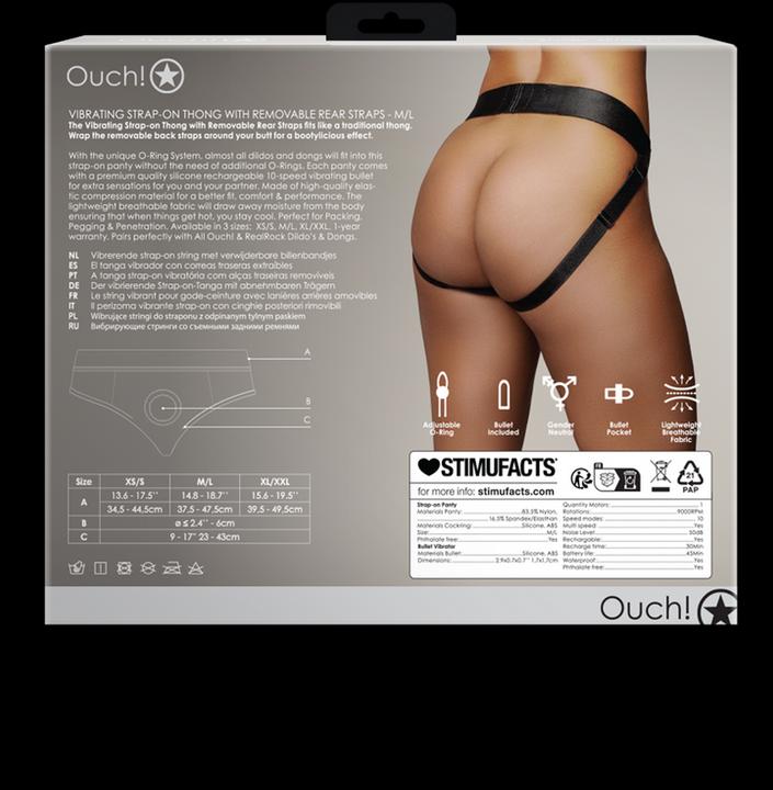 Actual product image Ouch! Vibrating Strap-on Thong - Removable Straps - M/L (M/L)