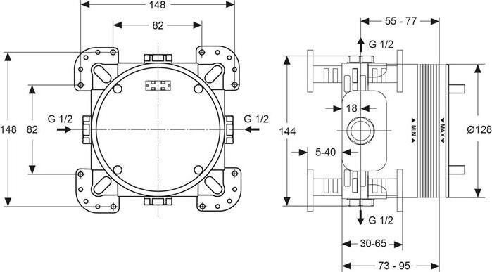 Image du produit Ideal Standard Kit d'encastrement IDS 1 EASY-Box pour bras de douche et de bain. Thermostats individuels