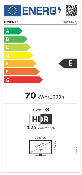 Energie-Label Hisense TV His 58E77NQ (null cm (null Zoll)) (58", QLED, UHD, 2024)