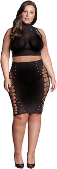Le Désir Kala XXXVII - Two Piece met coltrui, croptop en rok - Plus Size (Eén maat voor iedereen)
