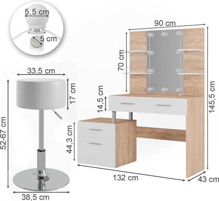 Produktbild Vicco Maria mit Hocker und Beleuchtung (132 x 43 x 145.5 cm)