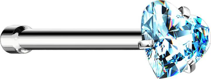 Produktbild Star Piercing Nasenstecker gerade silber Kristallherz aqua gefasst (ohne Messing, Chirurgenstahl 316L)